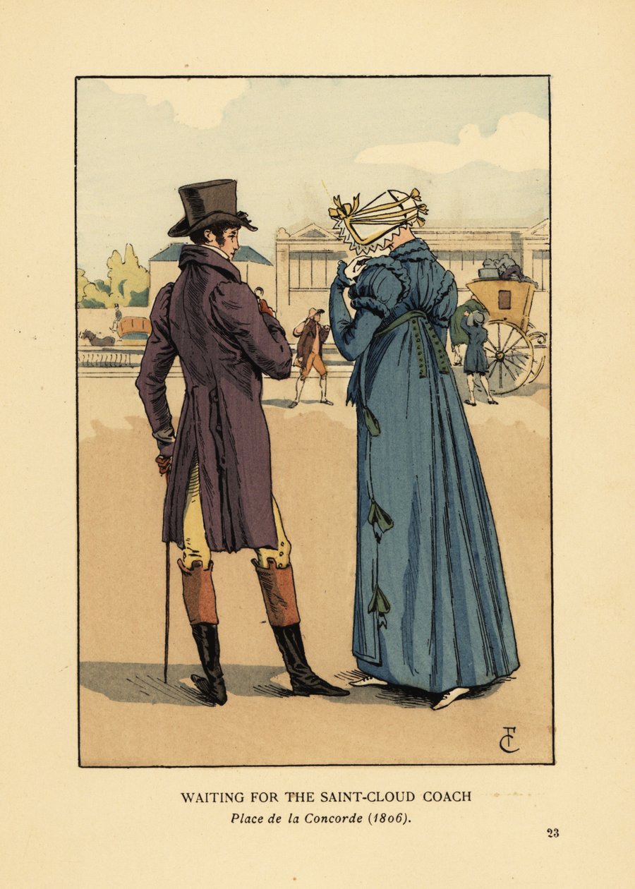 Pár várja a Saint-Cloud edzőjét, a Place de la Concorde-ot alkotó: François Courboin