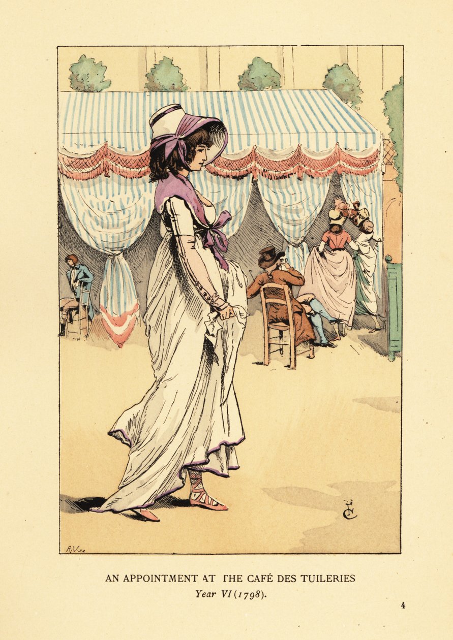 Divatos nő, aki találkozóra érkezik a Cafe des Tuileries-ba, Párizs, VI alkotó: François Courboin
