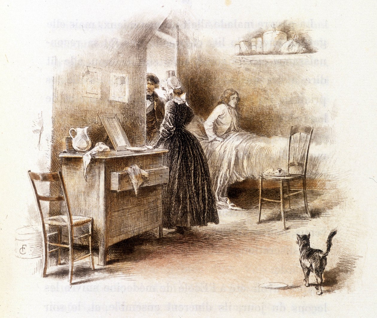 Illusztráció a „” Profile of grisette””” új, a Receuil „” Mimi de Pinson”-hoz tartozó „” Profile of grisette””-ről, Alfred de Musset alkotó: François Courboin