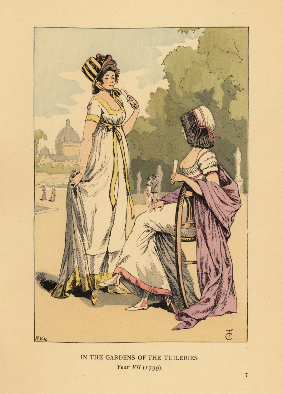 Két divatos nő a Tuileriák kertjében, Jardins des Tuileries, Párizs, VII. év alkotó: François Courboin