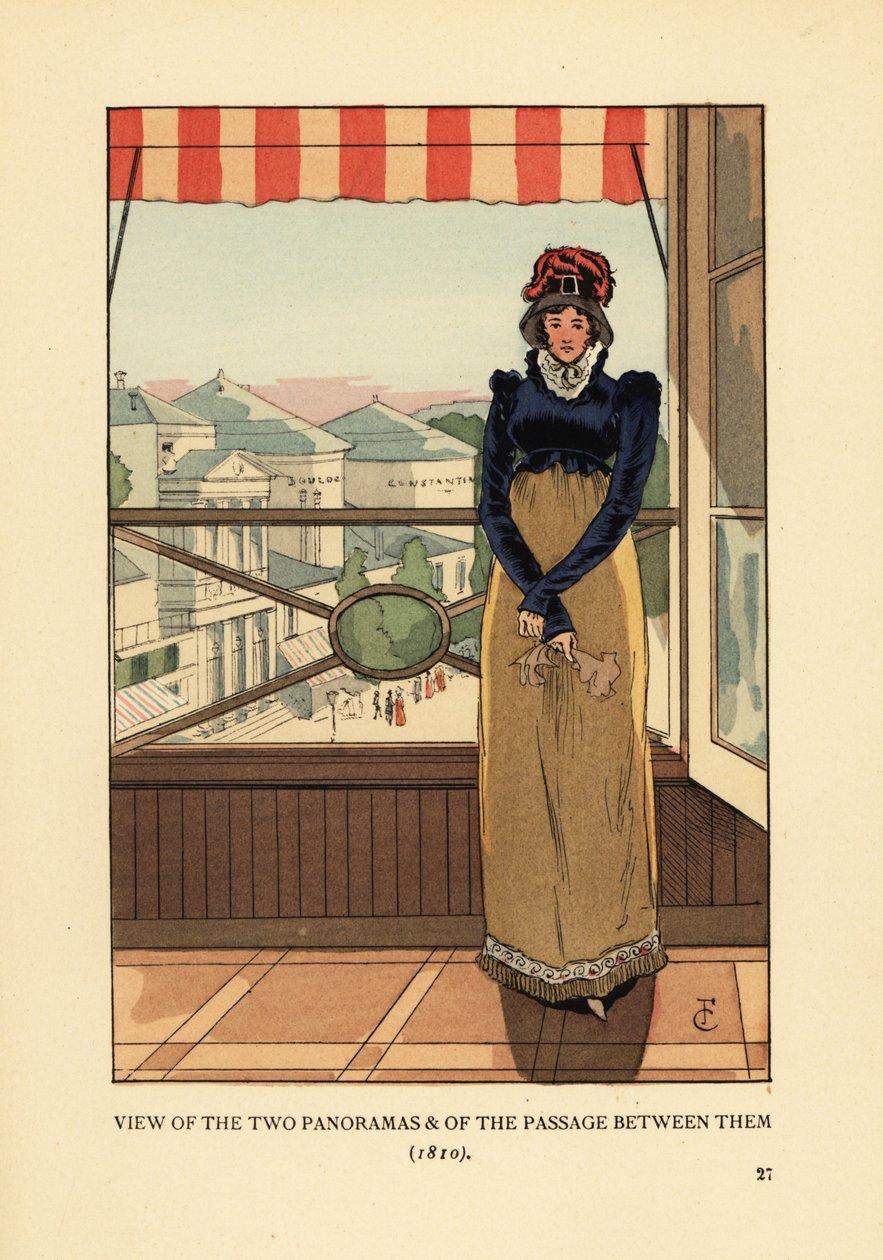 Nő a Panorámákra és a Passage des Panoramasra néző ablaknál, a Boulevard Montmartre-n, Párizs alkotó: François Courboin