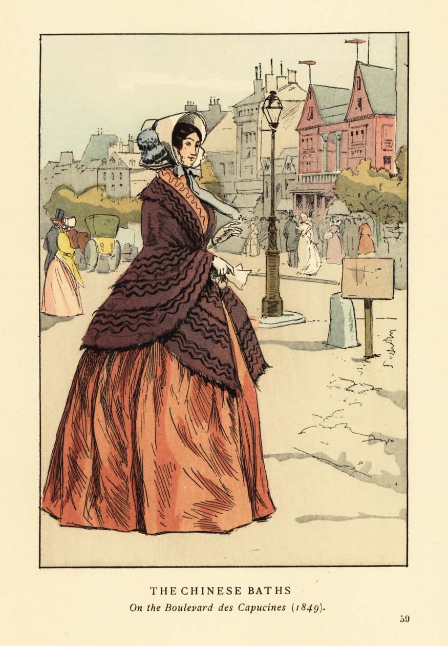 Nő a kínai fürdő előtt a Boulevard des Capucines-on alkotó: François Courboin