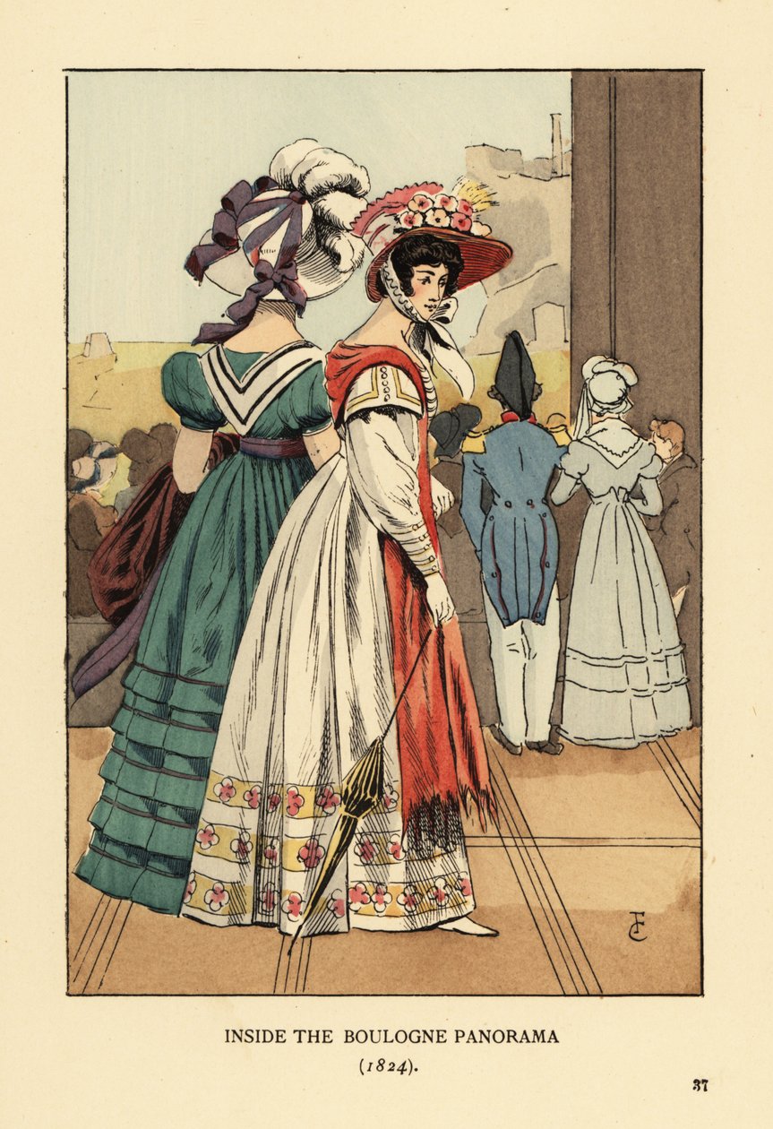 Nők nézik a nagy városképet a Boulogne Panorámán belül, a Boulevard Montmartre, Párizs alkotó: François Courboin