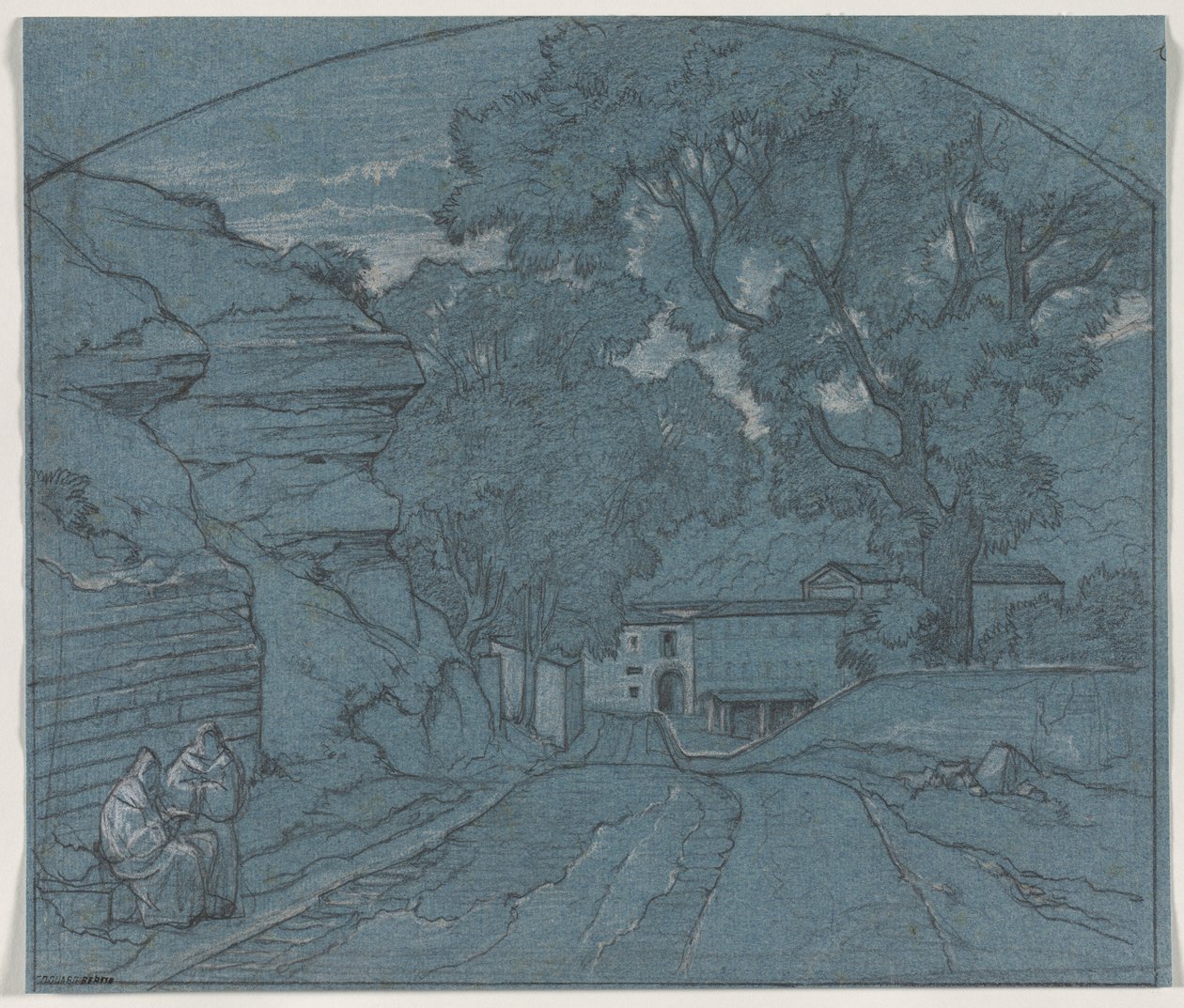 Táj két szerzetessel, c. 1840. alkotó: François Edouard Bertin