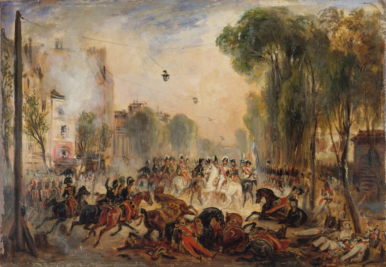 Joseph Fieschi merényletet követett el I. Lajos Fülöp francia király ellen 1835. július 28-án. alkotó: François Gabriel Lépaulle