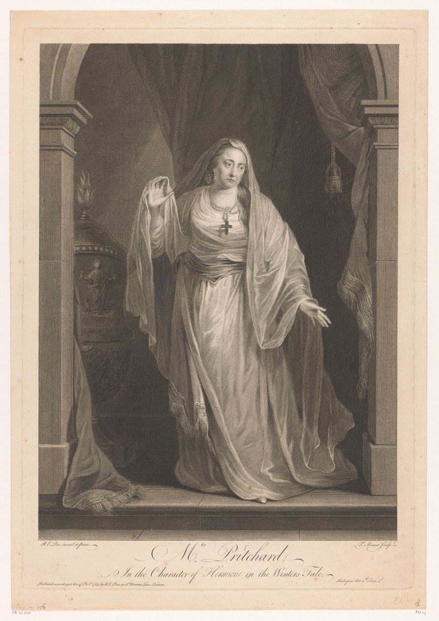 Portret van Hannah Pritchard alakítja Hermionét a Téli mesében Mrs. Pritchard Hermione karakterében a tél meséjében (cím a tárgyon) alkotó: François Germain Aliamet