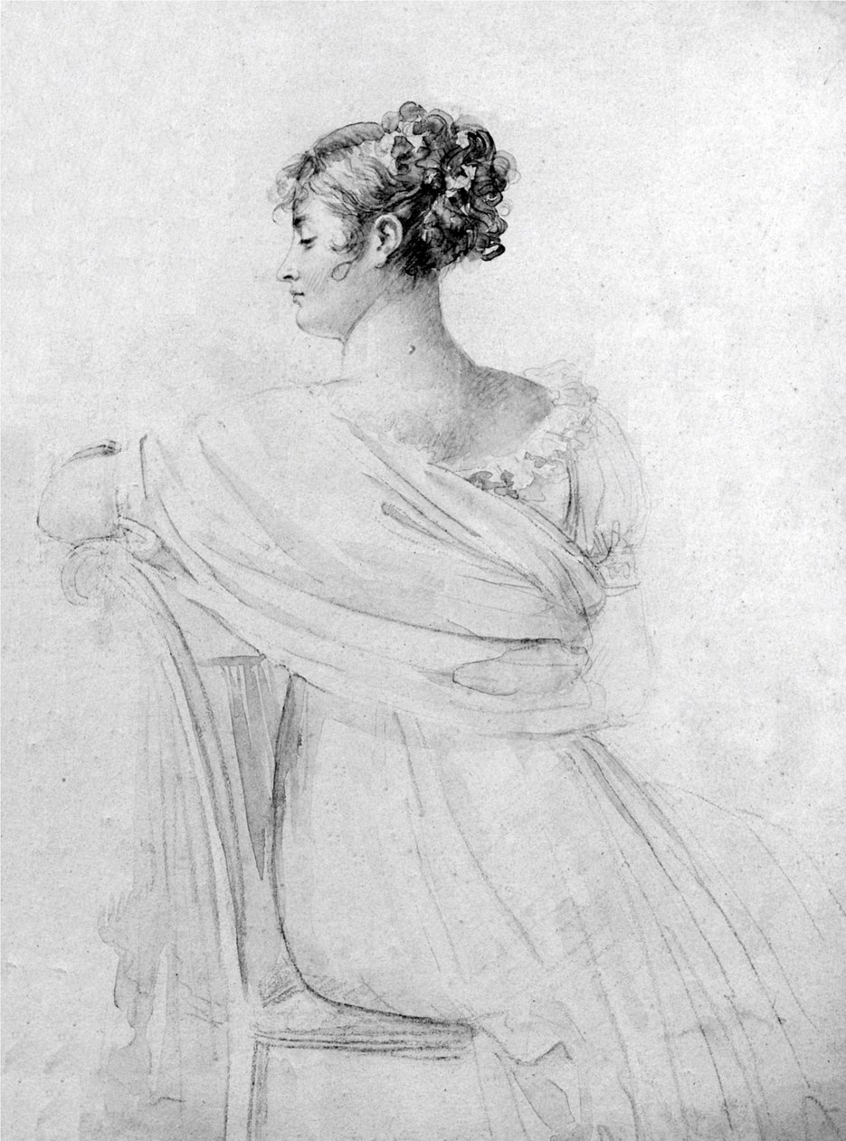 Récamier asszony portréja, fekete kréta, akvarell kiemelés, készítette François Gérard. alkotó: François Gérard