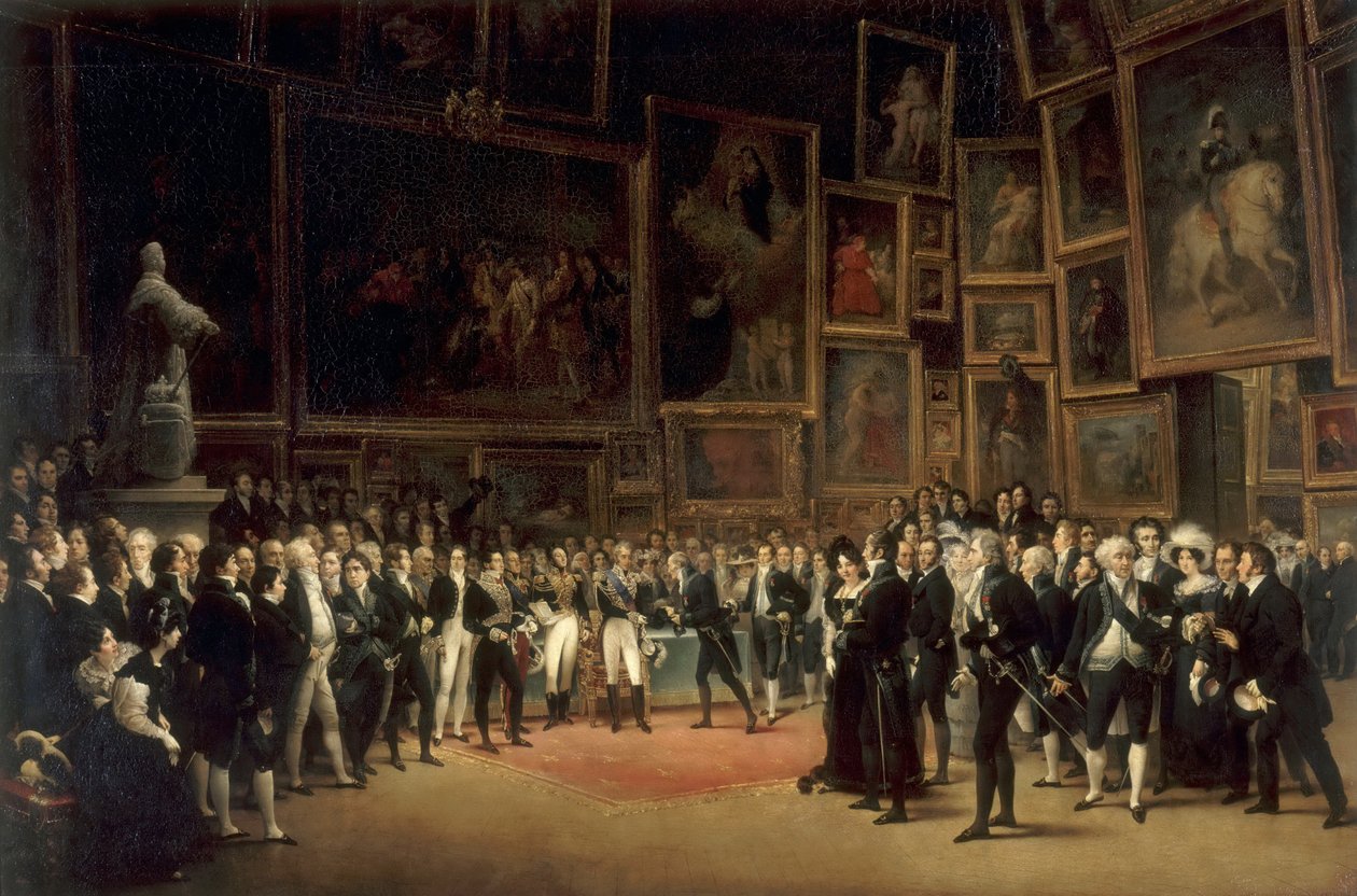 X. Károly díjakat oszt ki a Louvre 1824-es szalonjában kiállító művészeknek alkotó: François Joseph Heim