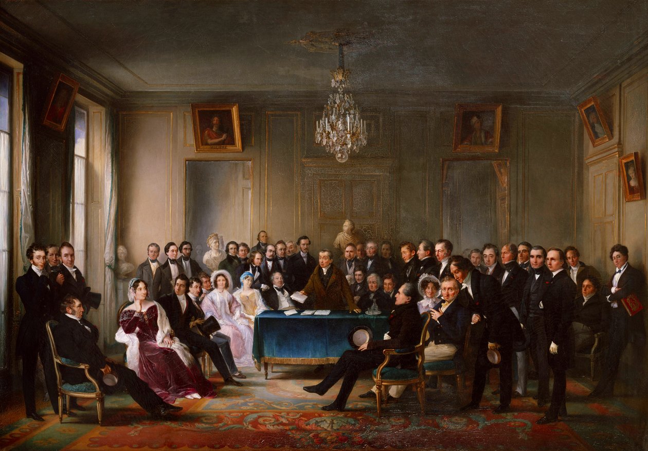 François-Guillaume Andrieux Junius Brutusin című tragédiáját olvassa az előcsarnokban…, 1828. május 26., c. 1847. alkotó: François Joseph Helm