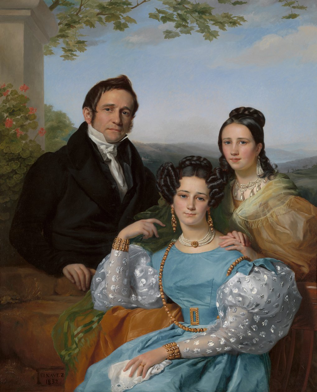 Théodore Joseph Jonet és két lánya portréja, 1832. alkotó: François Joseph Navez