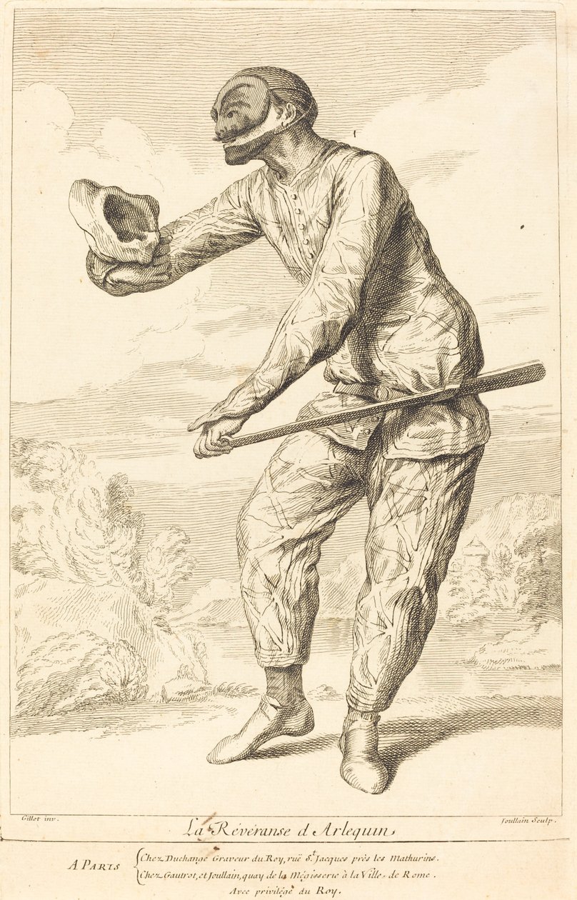 Harlekin tisztelete alkotó: François Joullain after Claude Gillot