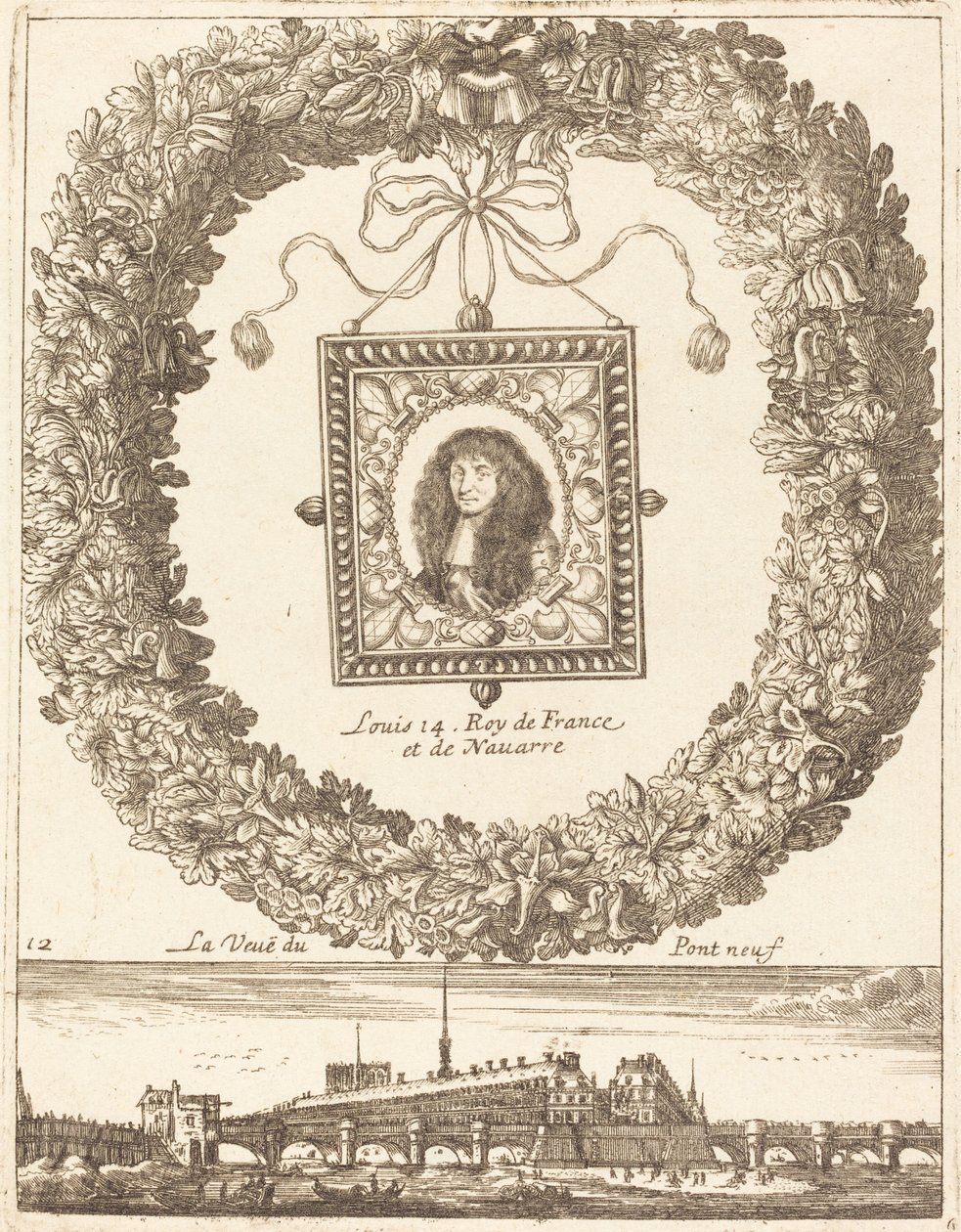 A Pont Neuf kilátása; XIV. Lajos, Franciaország és Navarra királya alkotó: François Le Febvre