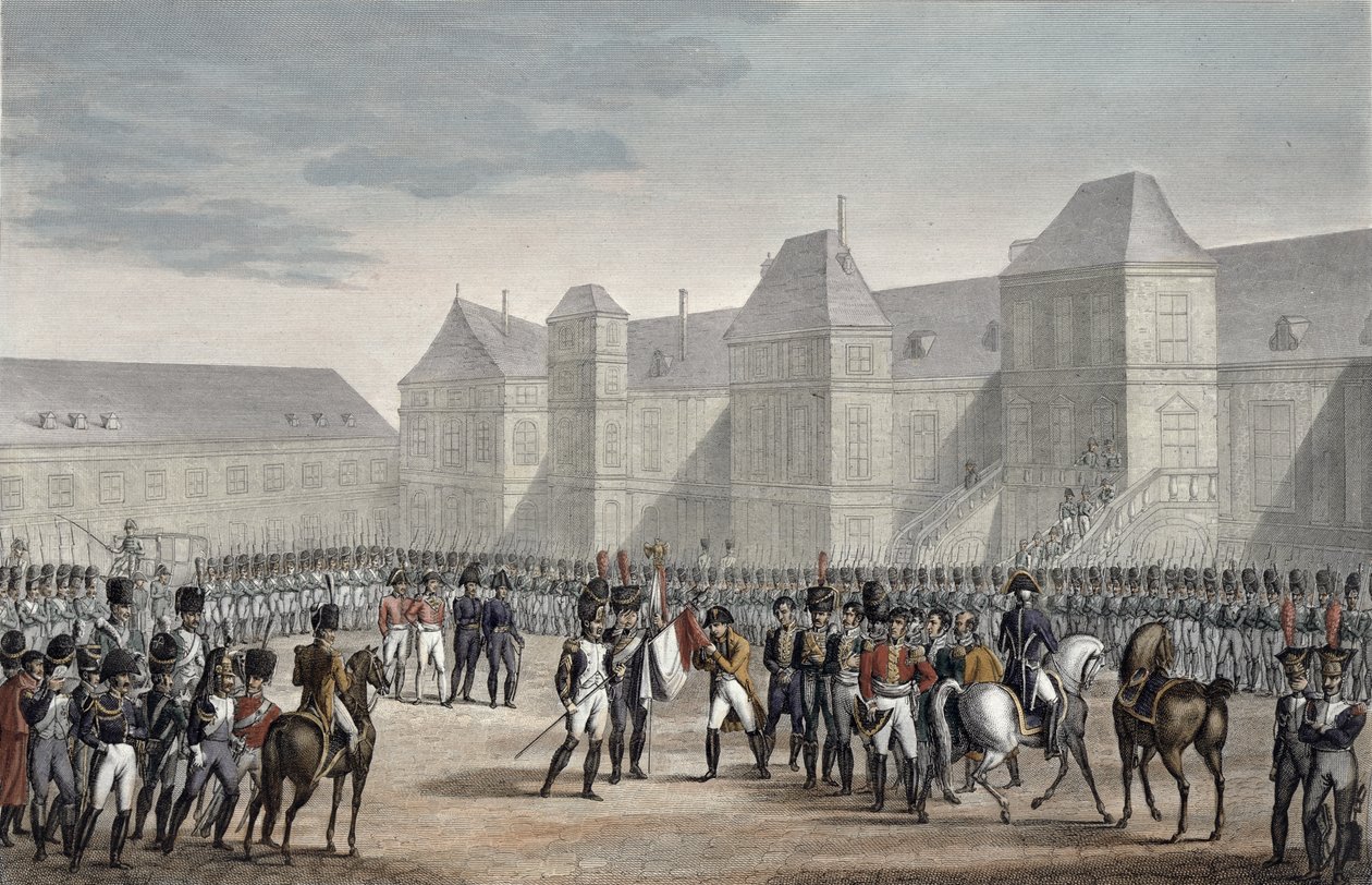 Napóleon lemondása és Fontainebleau-ból való távozása Elbára, 1814. április 20. alkotó: François Pigeot