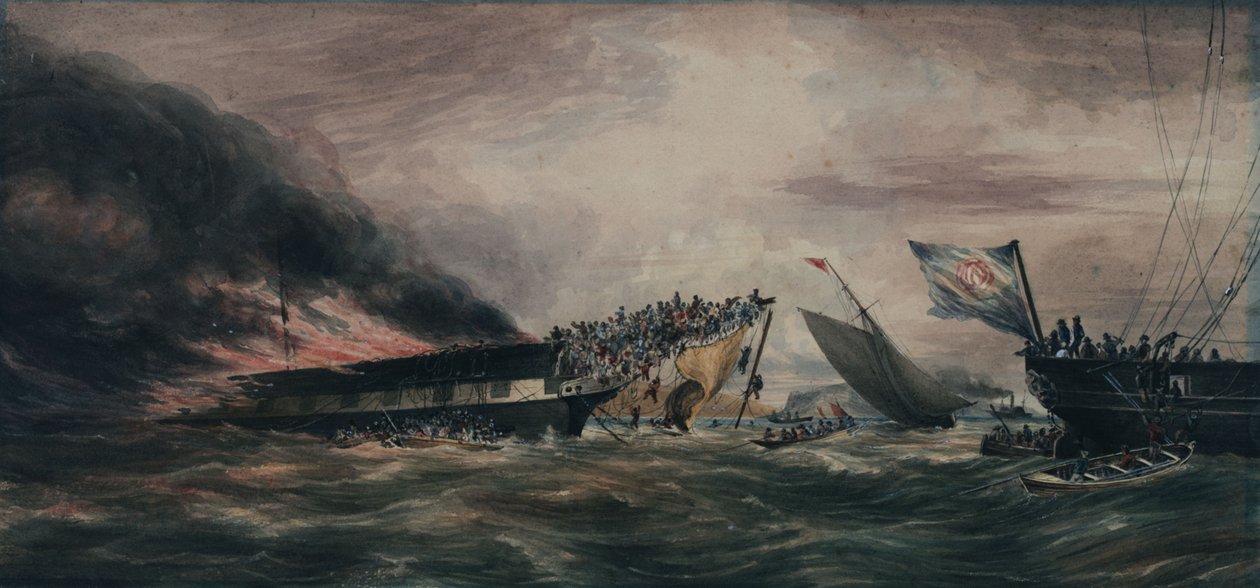 Az Ocean Monarch kivándorló hajó felgyújtása, 1848. augusztus 24. alkotó: François Prince de Joinville D