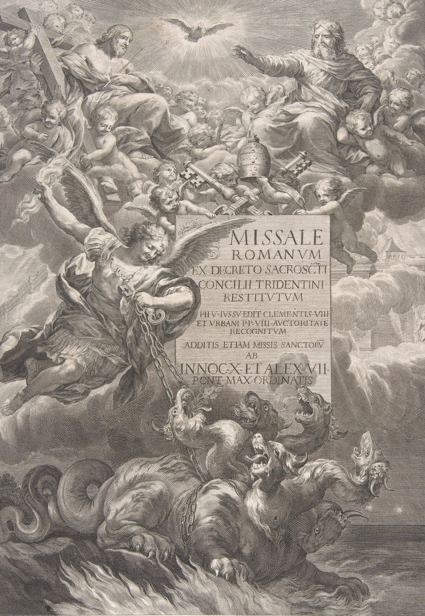 A szentháromság egy hatfejű sárkányt legyőző Szent Mihállyal, a „..., kb. 1662. alkotó: François Spierre