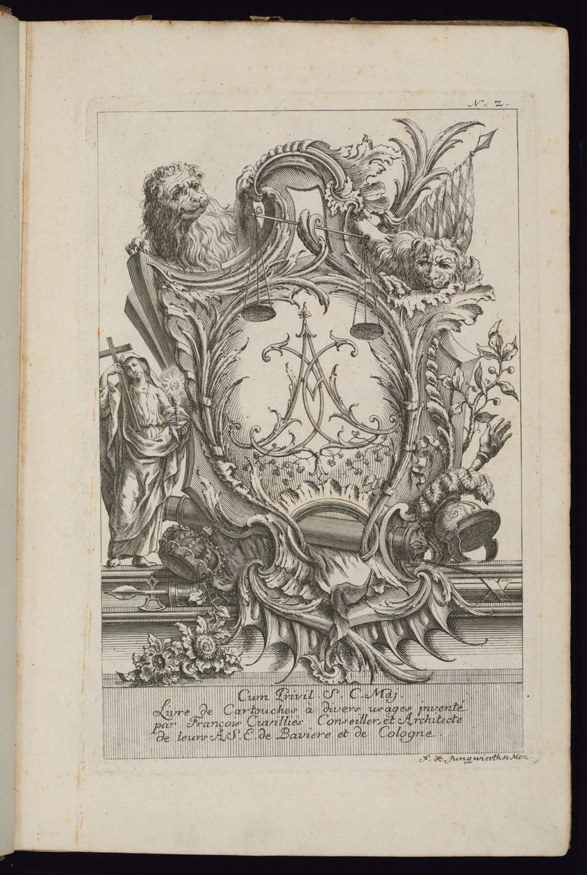 Patron két oroszlánnal és egy rejtjellel, Patronok könyve különböző felhasználásra alkotó: François de Cuvilliés the Elder