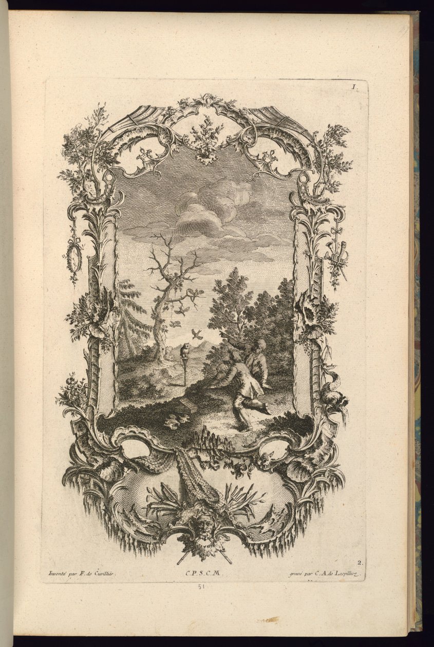 Design Cartouche-hoz nagy és kis rekesszel alkotó: François de Cuvilliés the Elder