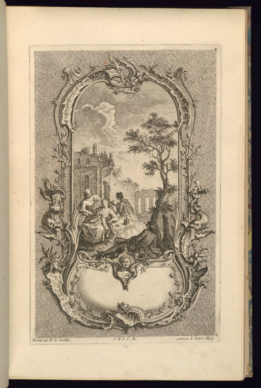 Design Cartouche-hoz nagy és kis rekesszel alkotó: François de Cuvilliés the Elder