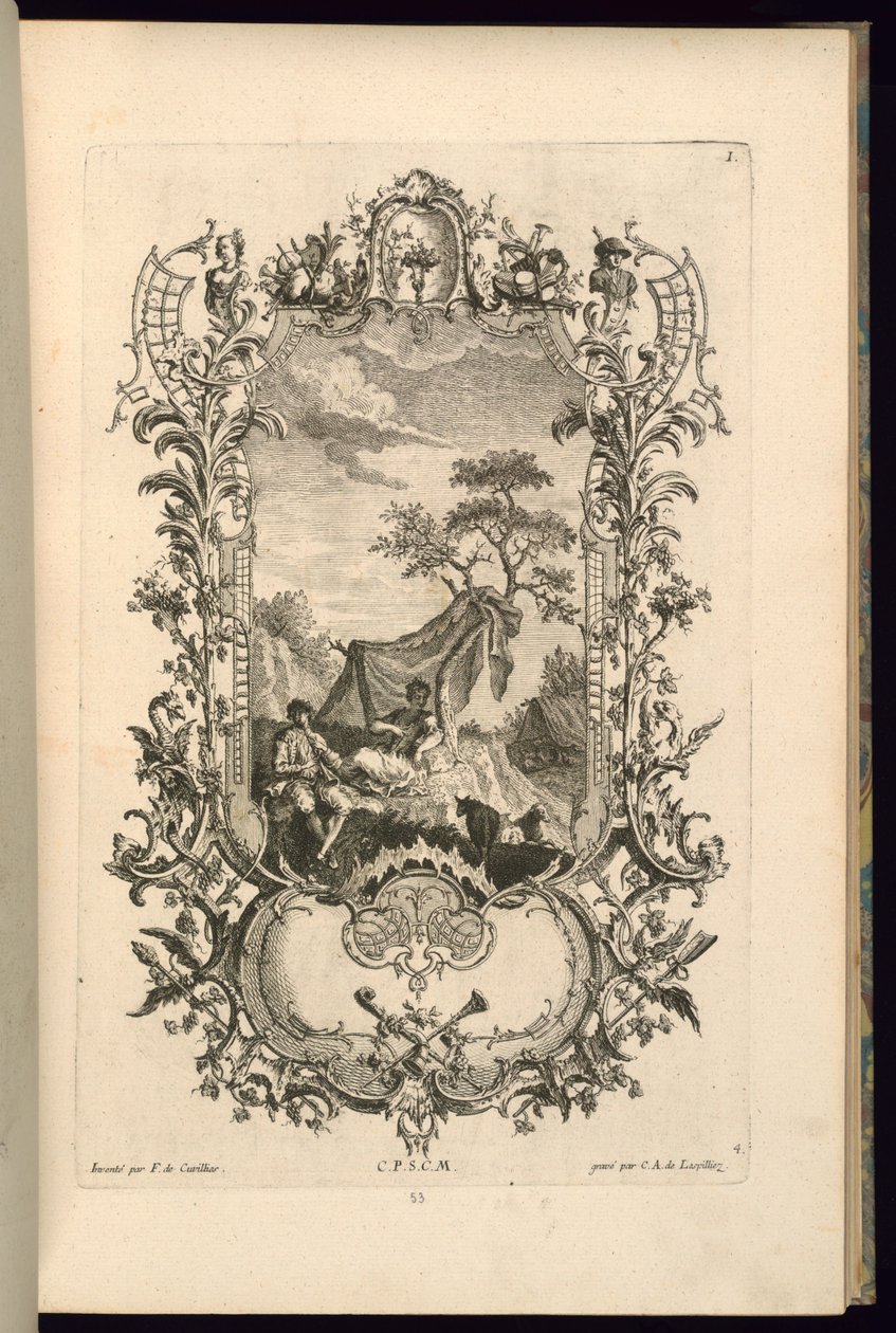 Design Cartouche-hoz nagy és kis rekesszel alkotó: François de Cuvilliés the Elder