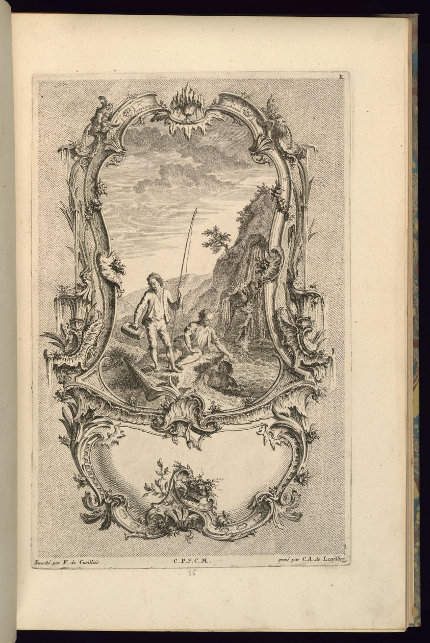 Design Cartouche-hoz nagy és kis rekesszel alkotó: François de Cuvilliés the Elder