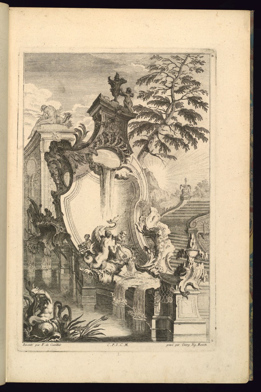 Design for Fountain Putto Riding delfin alkotó: François de Cuvilliés the Elder