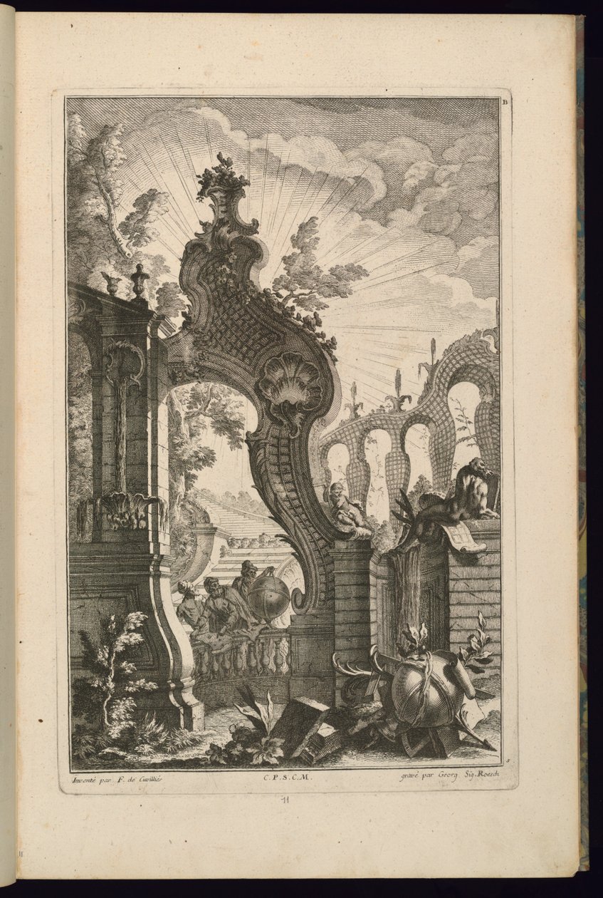 Tervezés rácsos ívekkel ellátott szökőkúthoz alkotó: François de Cuvilliés the Elder