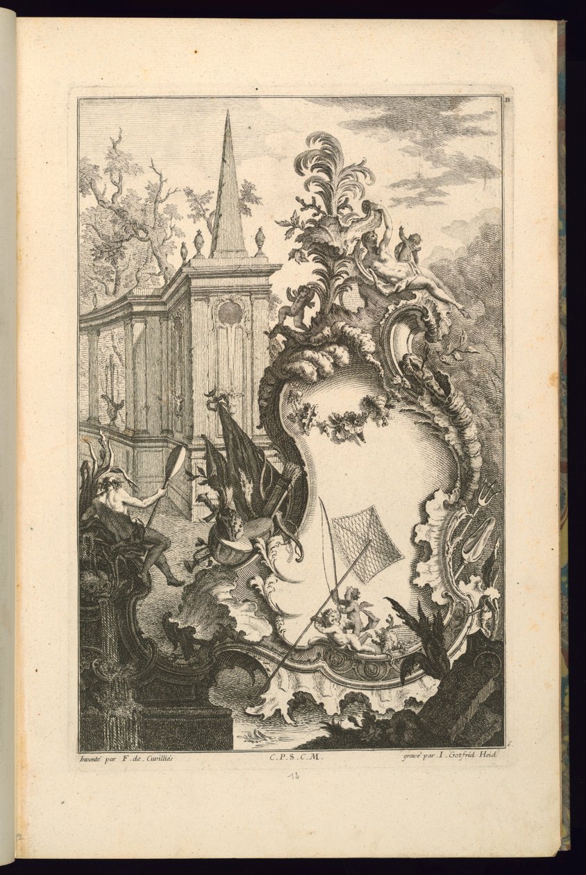Két puttival és halászhálóval ellátott szökőkút kialakítása alkotó: François de Cuvilliés the Elder