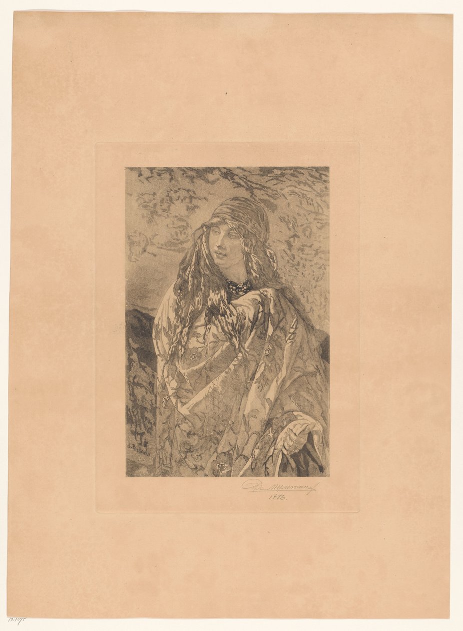 Fiatal nő virágos kendővel alkotó: François de Meersman (signed by artist)