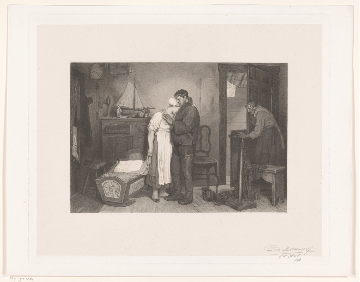 Visser belső tér egy gyászoló párral egy üres kiságynál alkotó: François de Meersman (signed by artist)