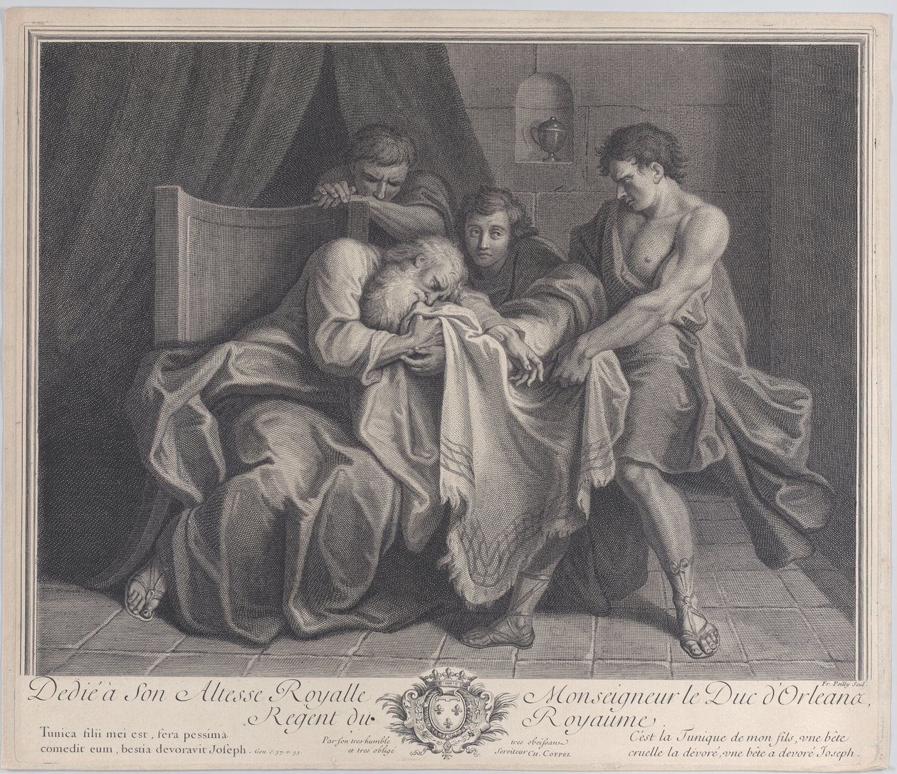 Jákob belesír fia köntösébe, miközben a többi fia elrángatja tőle, 1724. alkotó: François de Poilly
