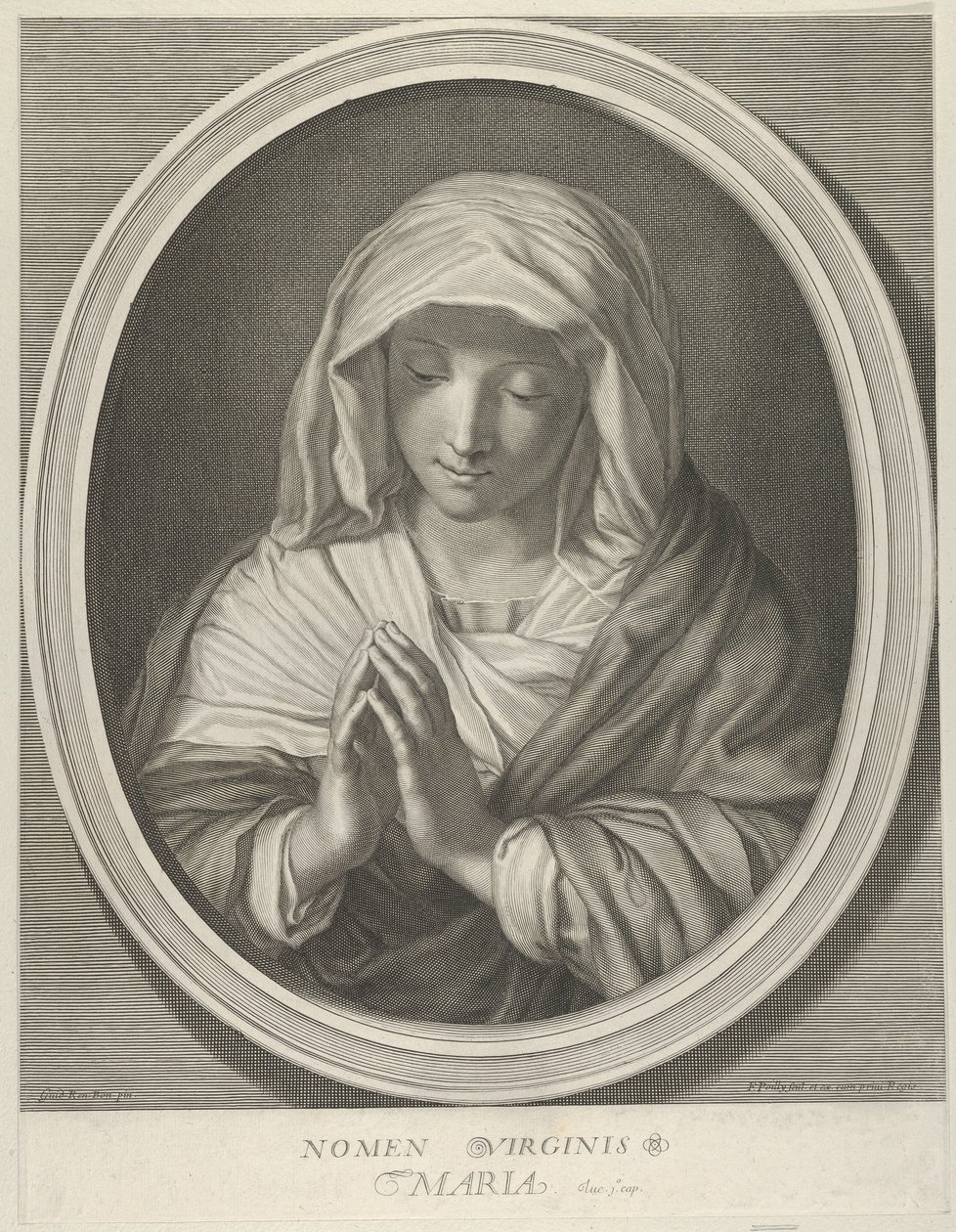 A Szűz imában lenézve, ovális keretben, Reni után, 1640-93. alkotó: François de Poilly