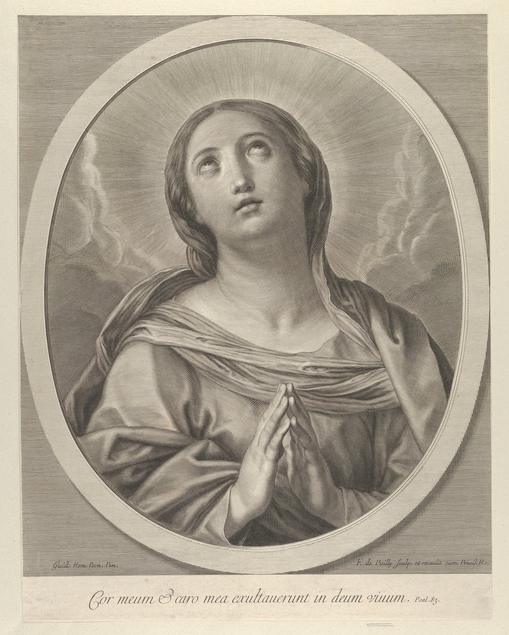A Szűzanya imában, felhőkkel a háta mögött, ovális keretben, Reni után, ..., 1648-81. alkotó: François de Poilly