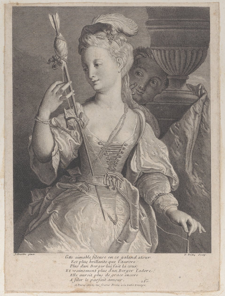 Fiatal nő szálat fonó nyílhoz, 1686-1741. alkotó: François de Poilly