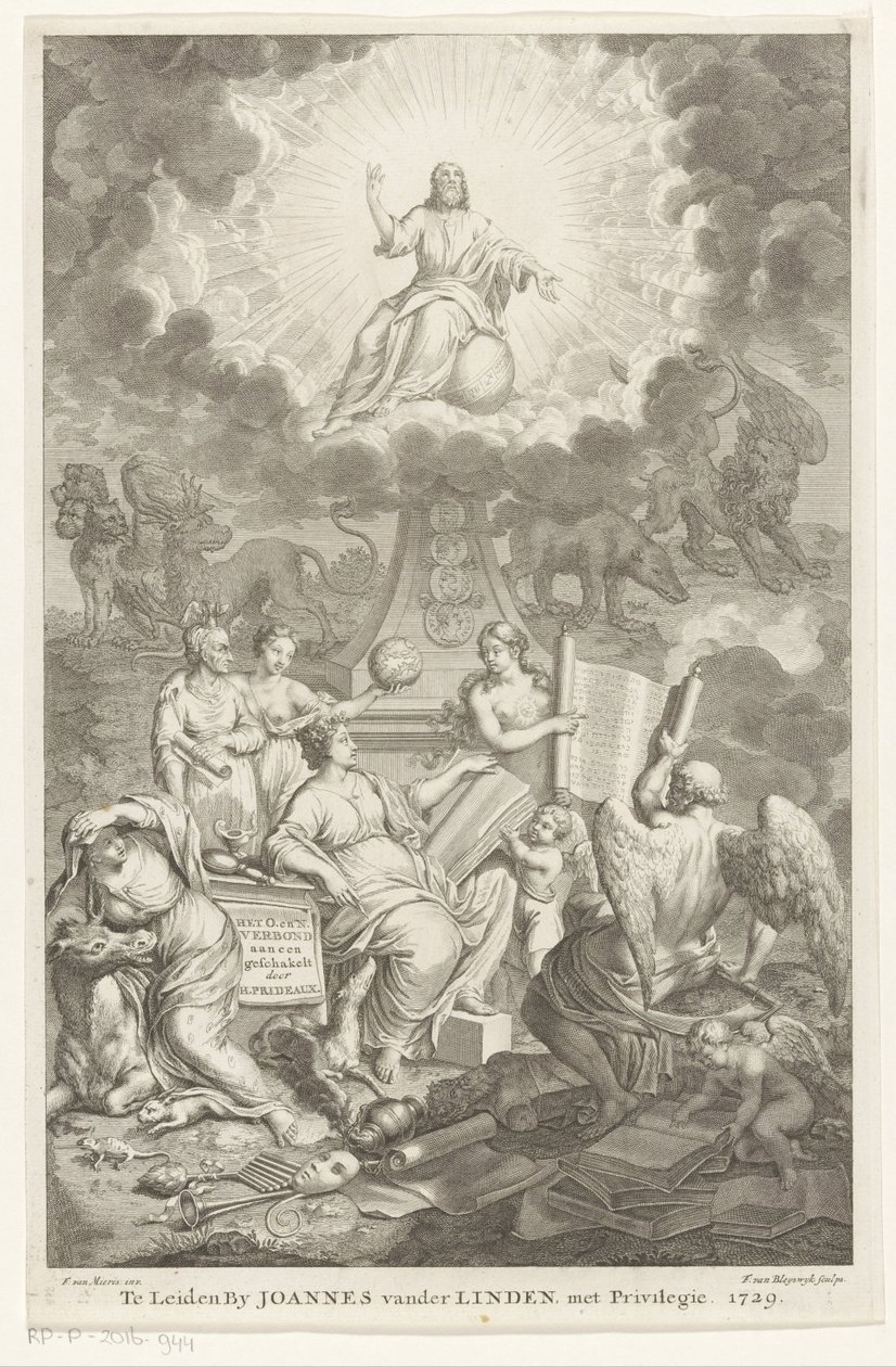 Ó- és Újszövetség allegóriája A H. Prideaux által összekapcsolt O. és N. Szövetség (cím a tárgyon) Címoldal a következőhöz: Humphrey Prideaux, Az Ó- és Újszövetség aen linkelve a zsidók és a szomszédos népek történetében alkotó: François van Bleyswijck