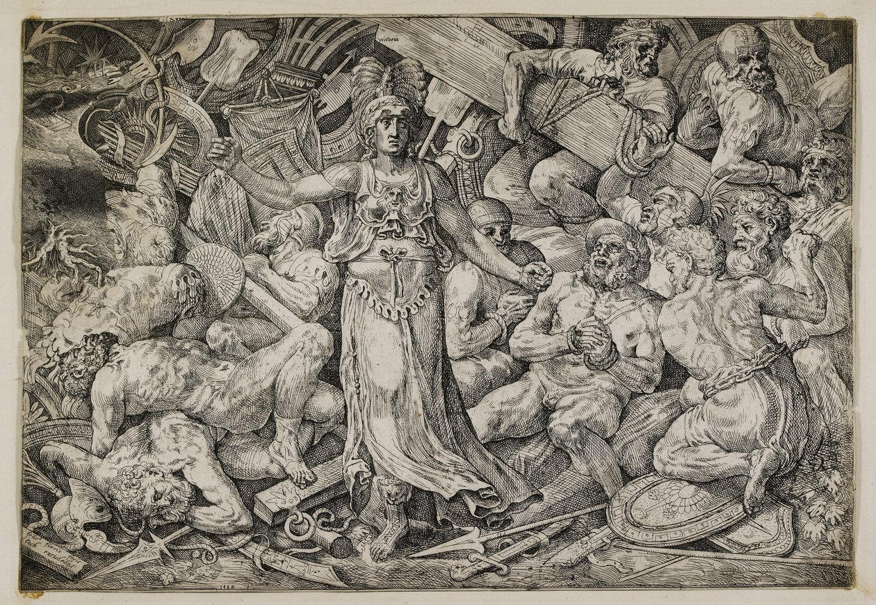 Viktória foglyokkal és trófeákkal körülvéve, 1552 alkotó: Frans Floris