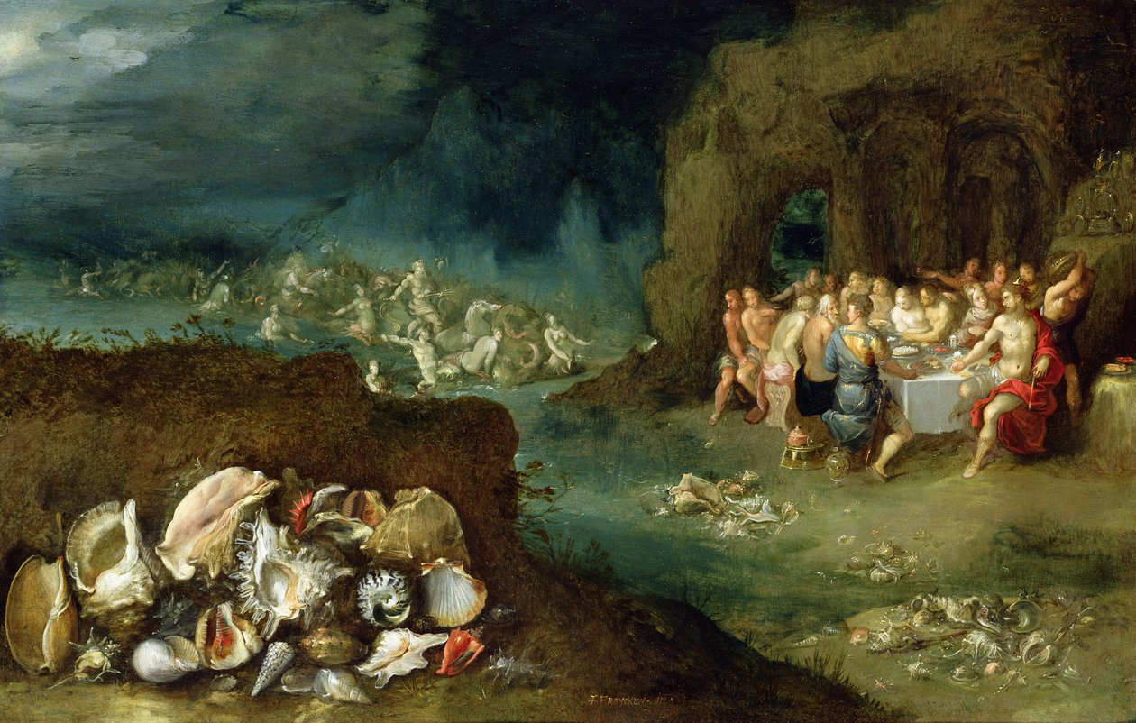 Kagylócsendélet az istenek ünnepével, 1615 körül (olaj, réz) alkotó: Frans II Francken the Younger