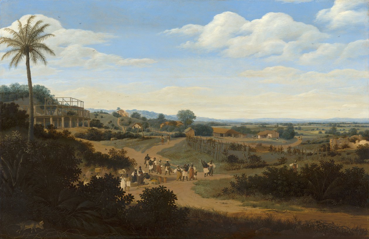 Brazil táj építés alatt álló házzal alkotó: Frans Post