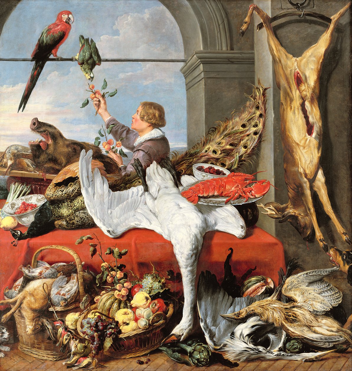 Egy iroda belseje, vagy csendélet vadakkal, baromfival és gyümölccsel, 1635 körül alkotó: Frans Snyders or Snijders