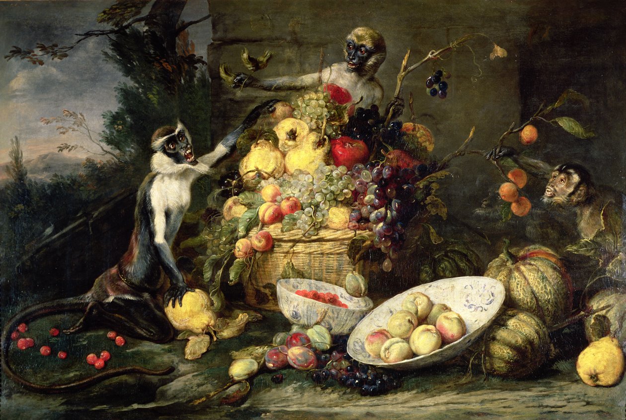 Három majom gyümölcsöt lop alkotó: Frans Snyders or Snijders
