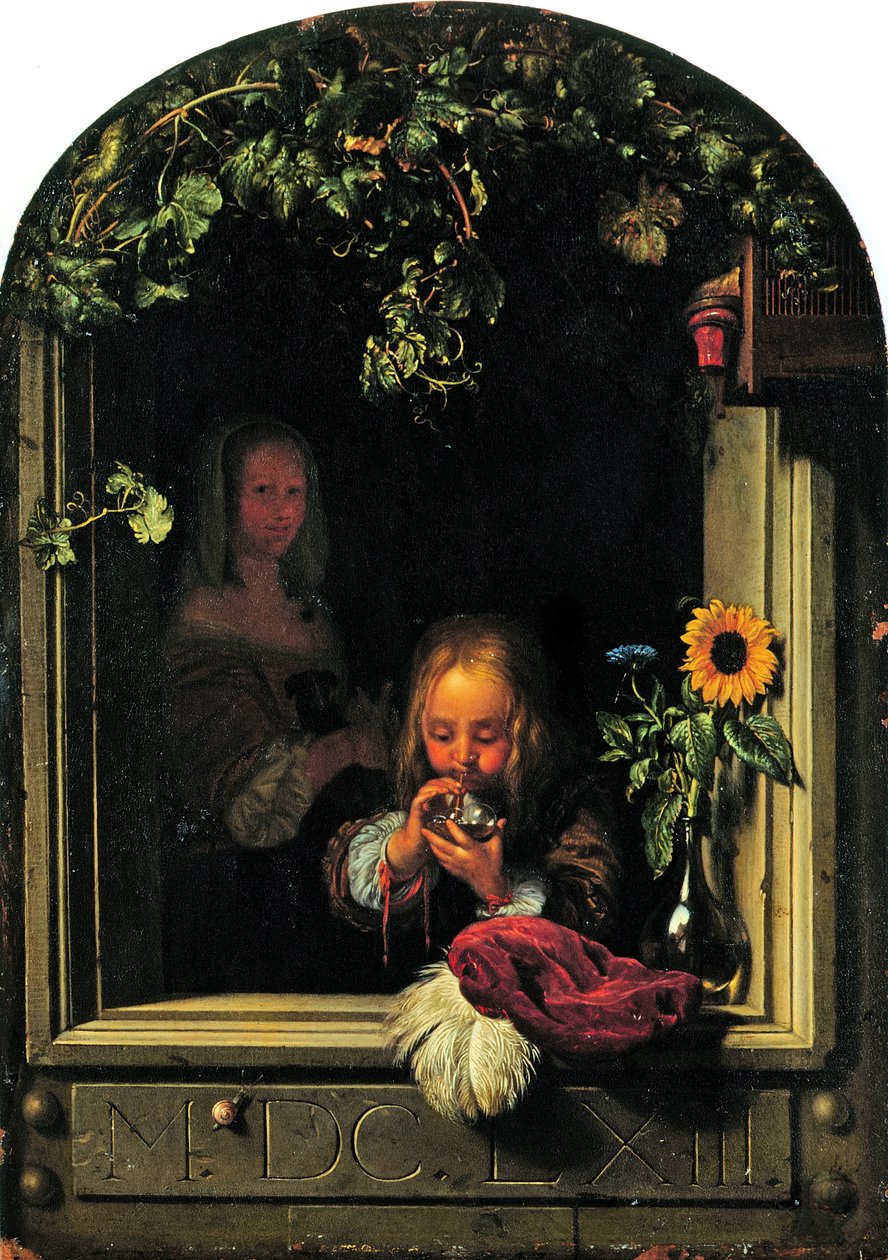 Fiú buborékokat fúj alkotó: Frans van Mieris