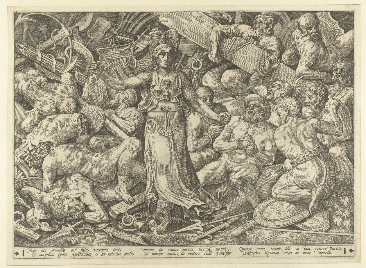 Victoria foglyokkal és trófeákkal körülvéve alkotó: Frans Floris (I)