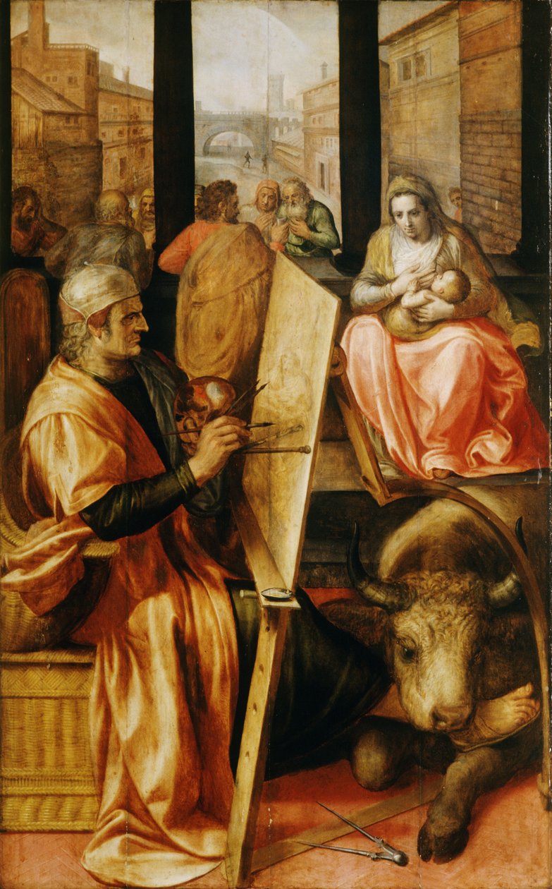 Szent Lukács Szűz Máriát festve (olaj, tábla) alkotó: Frans Floris