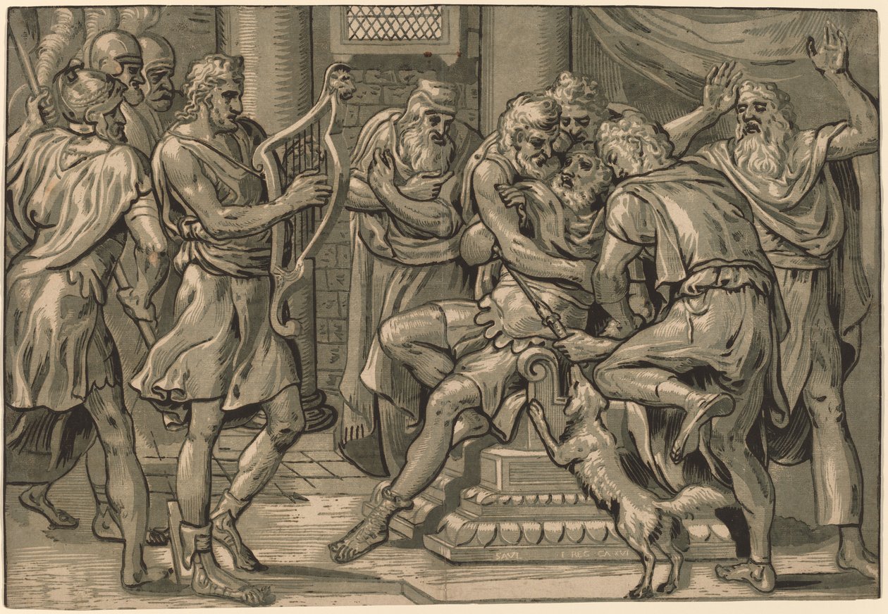 Dávid hárfán játszik Saul előtt alkotó: Frans Floris I