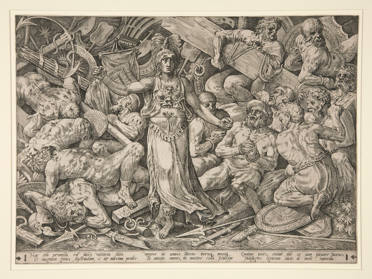 Victoria foglyokkal és trófeákkal körülvéve alkotó: Frans Floris the Elder