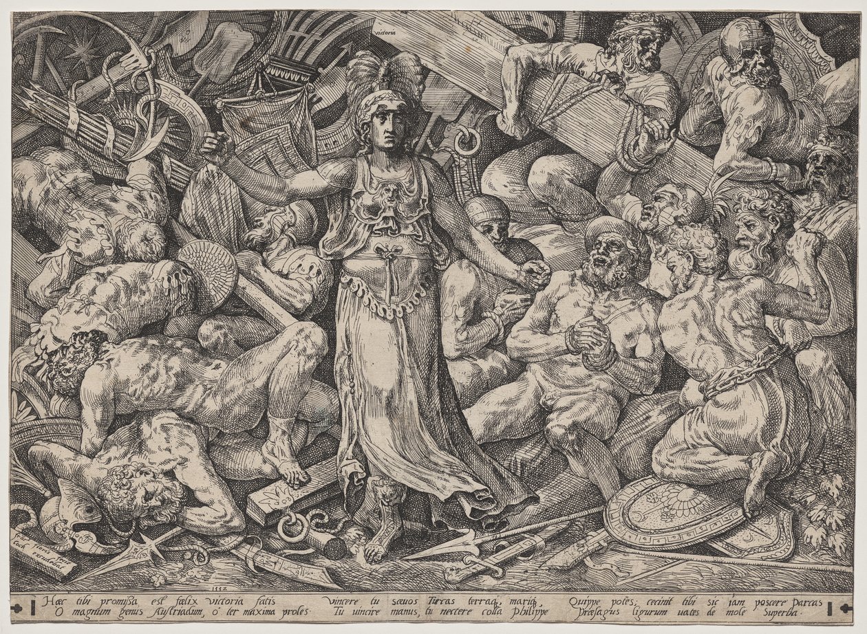 Győzelem foglyokkal és trófeákkal körülvéve alkotó: Frans Floris the Elder