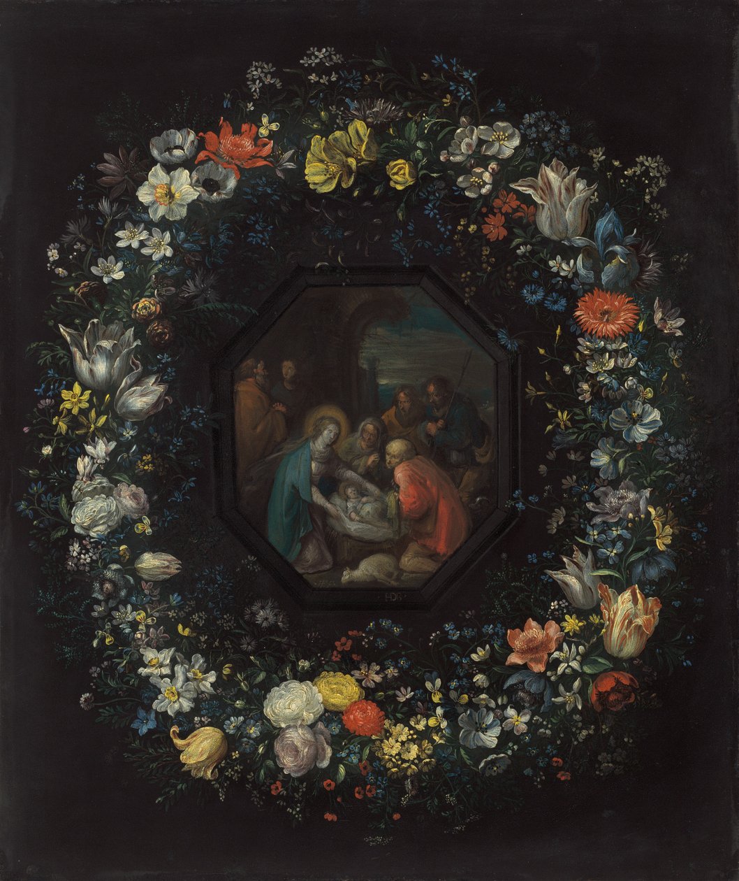 Virágfüzér a Pásztorok imádásával, c. 16251630 alkotó: Frans Francken II