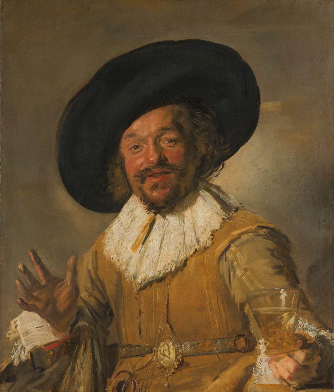 Egy milicista, aki egy Berkemeyert tart, a „Vidám ivóként” ismert Egy polgárőr a kezében egy Berkemeier-t, „A vidám ivó” néven ismert alkotó: Frans Hals