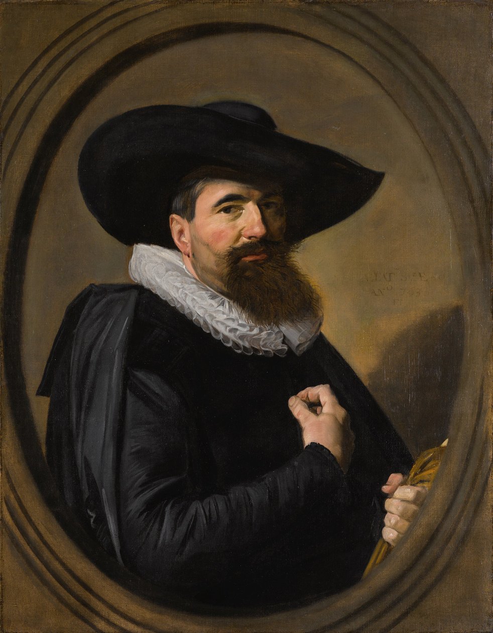 Holland: Portret van een man Egy férfi portréja kalapban és fodros gallérral alkotó: Frans Hals