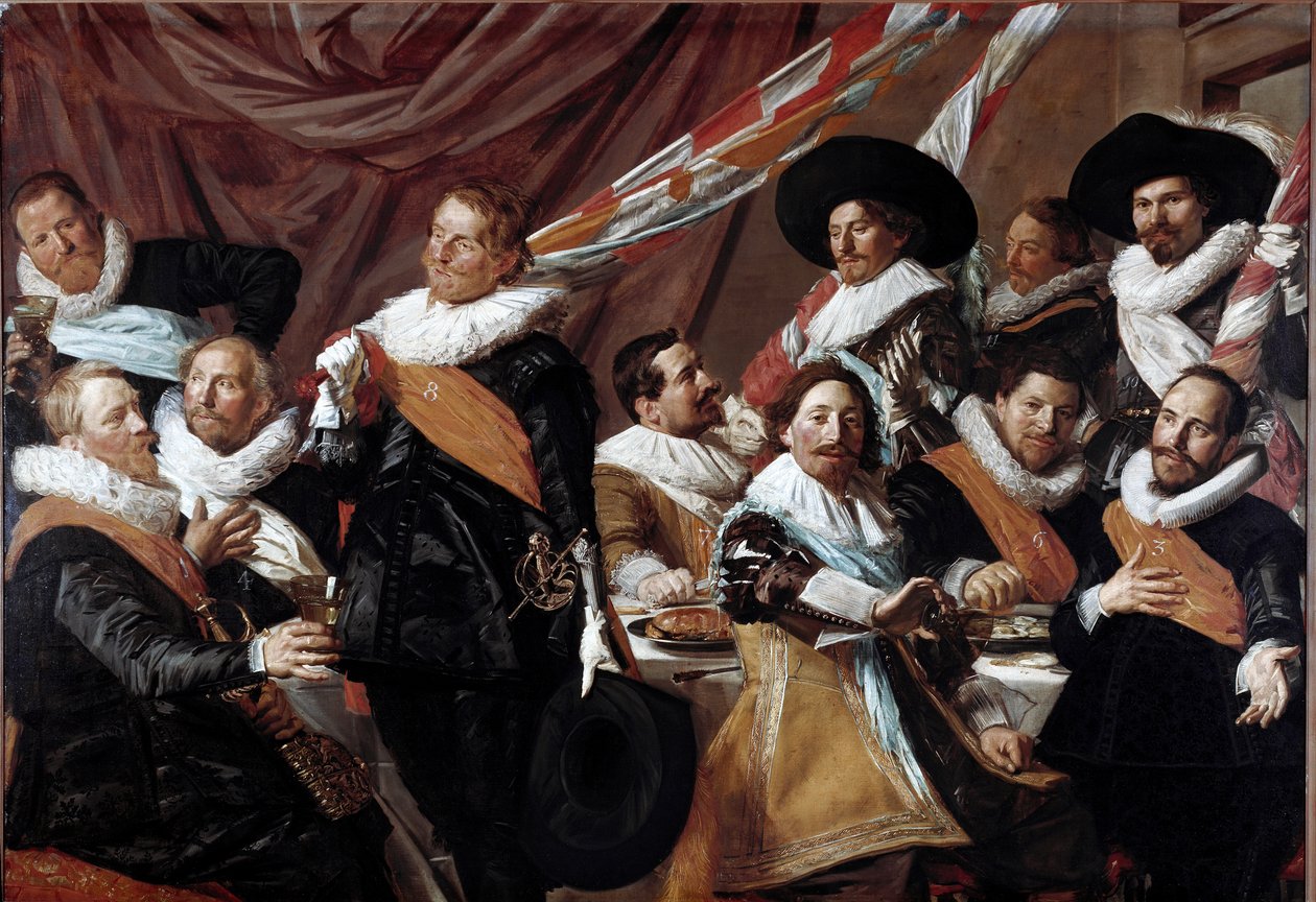 A Haarlemi Szent György íjászhadtest tiszteinek bankettje Franz Hals festménye (kb. 1580-1666) 1627 v. 179 x 257,5 cm Haarlem, Frans Hals Múzeum, Hollandia alkotó: Frans Hals