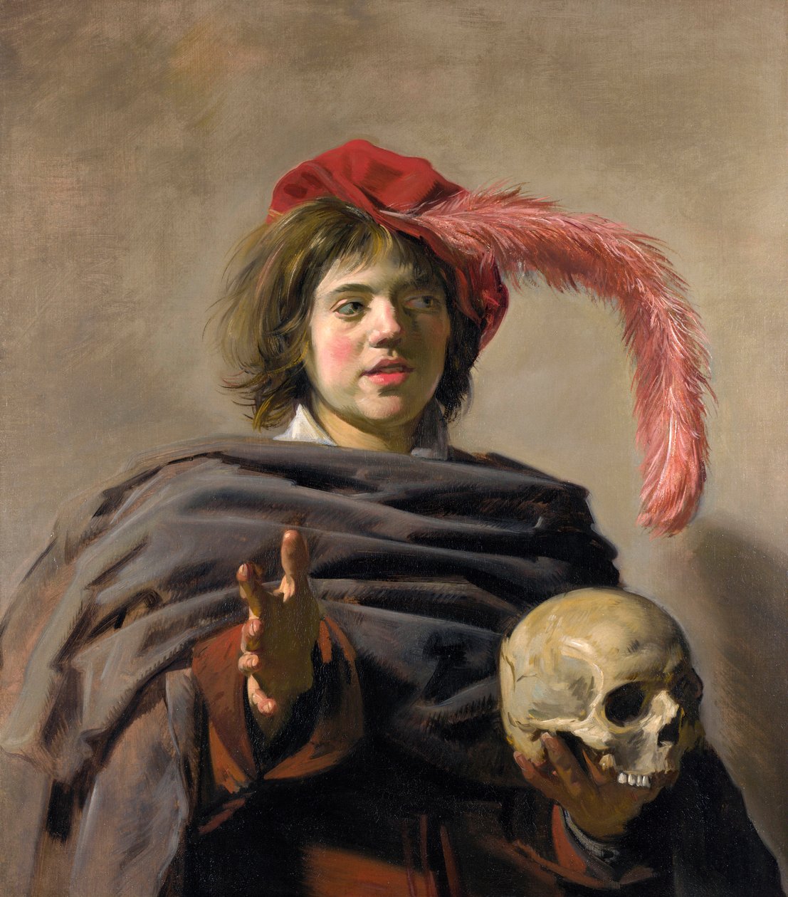 Vanitas koponyát tartó fiatalember, 1627 alkotó: Frans Hals